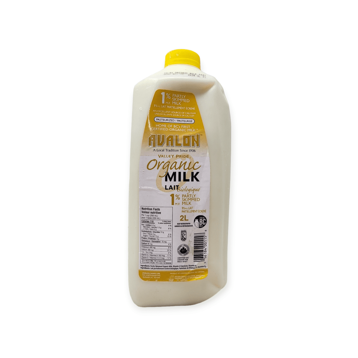 Avalon Organic Milk 1% Partly Skimmed (2L)